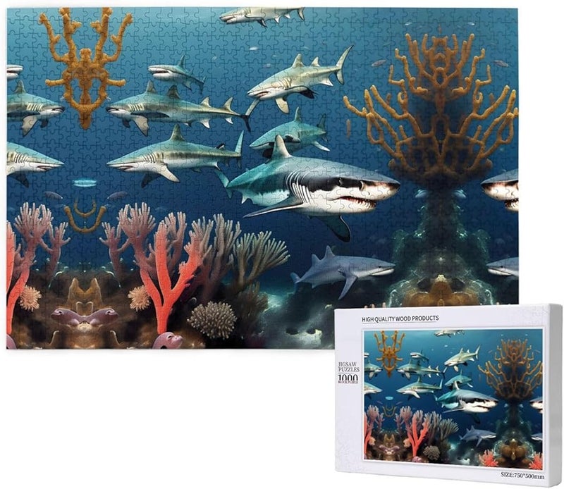Phayah Sharks Under The Sea 1000 Piece Jigsaw Puzzle For Adults Home Decor 29 5 X 19 7 Inches - Image 1